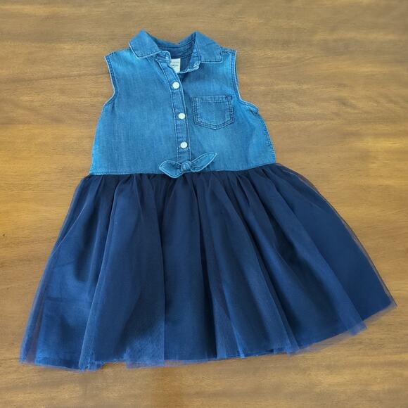 Toddler Girls' Chambray Sleeveless Tulle Dress - Blue 2T NEW - Picture 2 of 7